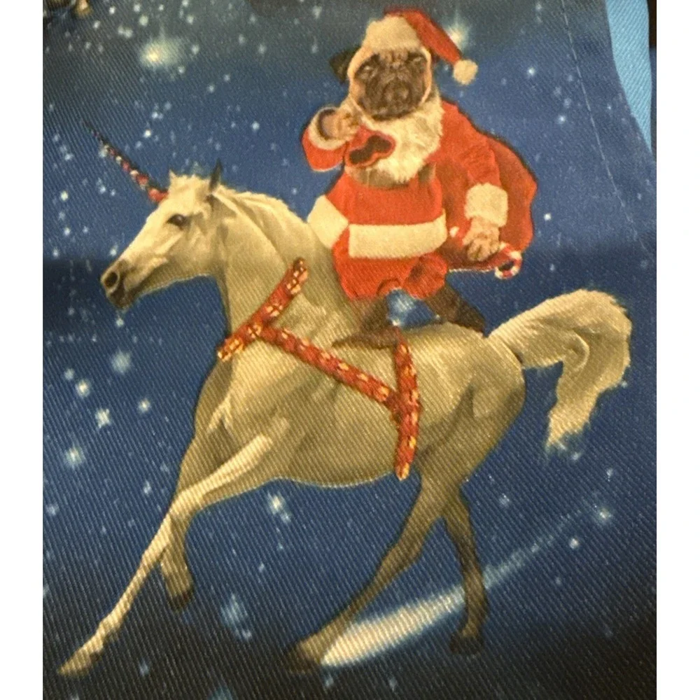 Pantry Kitchen Apron Pug Dog Riding A Unicorn Christmas Holiday Santa‎ Blue New